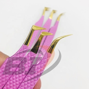 Pinzas de extensión de pestañas de acero sostenible japonés rosa fuerte dorado pinzas de pestañas de volumen de agarre de diamante profesional inoxidable - Product Image 4