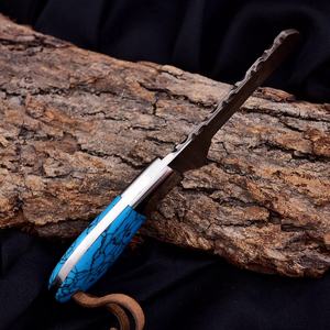 Cuchillo Artesanal de Vaquero para Cortar Toro, Hoja de Acero de Damasco, Mango de Piedra Turquesa Azul - Personalizable OEM para Trabajo en Rancho y Camping - Product Image 3