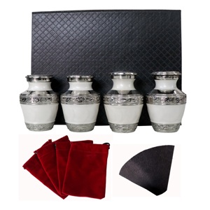 Ensemble de 4 Petites Urnes Funéraires en Laiton Perlé Blanc Gravées de Qualité Supérieure pour Cendres Commémoratives - Product Image 1