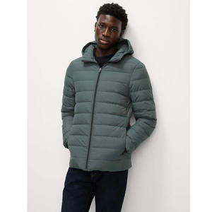 Veste matelassée tendance en toile à col montant et fermeture éclair intégrale, respirante, coupe-vent, pour le sport de plein air, veste d'hiver avec logo frontal pour homme - Product Image 1