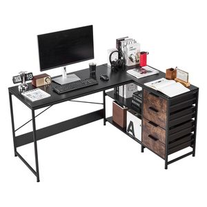 Scrivania per Computer a L Reversibile Moderna ed Elegante da 59 Pollici, Tavolo PC Robusto con Cassetti e Ripiani per Gaming - Product Image 1