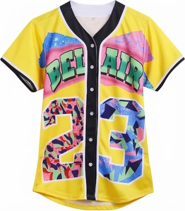 Maillot de baseball unisexe Bel Air à col en V, manches courtes, boutons sur le devant, impression sublimée, respirant, écologique, séchage rapide - Product Image 2