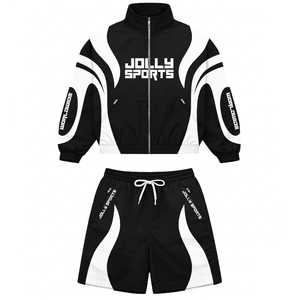 Ensemble coupe-vent court pour homme en microfibre de polyester noir avec empiècements contrastants et logo personnalisé par transfert thermique - Product Image 5