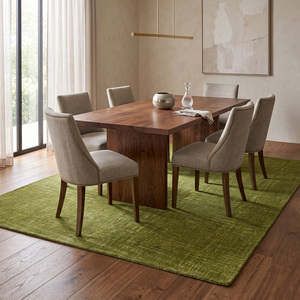 Tapis tufté à la main en laine vert olive, texturé uni, écologique, antidérapant, à rayures horizontales superposées, style minimaliste - Product Image 3