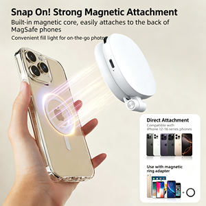 Lampe d'appoint magnétique 3 couleurs à intensité variable avec miroir intégré et support de téléphone pliable, portable et rotatif sur deux axes pour Vlog - Product Image 2