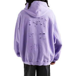 Sweat-shirt à capuche oversize pour homme, lavande, design découpé et vieilli, en coton French Terry, style streetwear, pour l'automne - Product Image 3