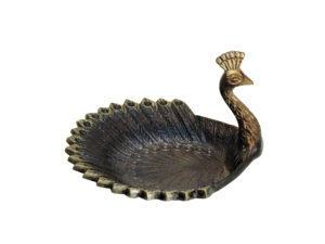 Bol décoratif en aluminium Paon en Bronze - Sculpture d'oiseau artisanale, plat en métal et centre de table exotique orné pour animaux - Product Image 1