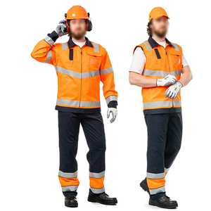 Orange Hi Vis Workwear <b>Jacket</b> With Reflective Stripes And Safety Pants Set For Construction <b>Workers</b> - Product Image 3