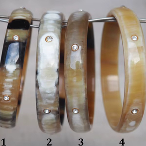 Natural Polished Buffalo Horn Bangle Bracelet with <b>Crystal</b> Studs Handmade <b>Animal</b>-Themed Minimalist Elegant Gift - Product Image 1