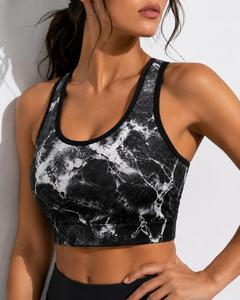 Soutien-gorge de sport dos nageur à maintien élevé pour femme, col en U, écologique, séchage rapide, pour yoga et activités sportives, noir et blanc, sans coutures, respirant - Product Image 1