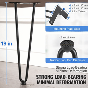Patas de Muebles Tipo Horquilla de 19 Pulgadas, 2 Varillas, Capacidad de Carga de 500 Libras, Patas de Mesa de Metal para Comedor, Color Negro, Piezas de Muebles DIY, 4 Piezas EDPTBL010 - Product Image 6