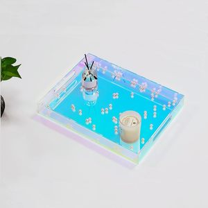 Acrylic Serving Tray with Handles Acrylic Tray Bathroom Perfume Tray Spill Proof, Decorative Tray for Ottoman <b>Coffee</b> <b>Table</b> - Product Image 1