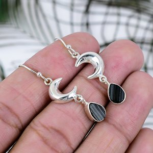 Handmade 925 Sterling Silver <b>Fine</b> Drop <b>Earrings</b> Unique Design Natural Black Tourmaline Gemstone Women Fashion Jewelry Exporter - Product Image 2