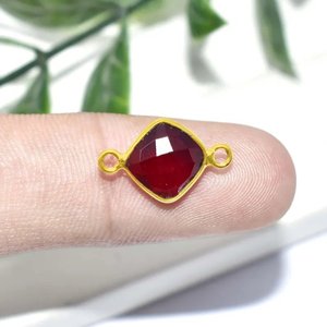 Conector de Cuarzo Granate con Forma de Cojín de 8mm, Bañado en Oro, Doble Enganche, Eslabón de Gema para Fabricación de Joyas - Product Image 2