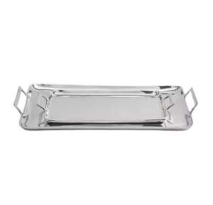 Nouveauté : Plateau décoratif rectangulaire argenté avec poignée, design minimaliste, artisanat métallique, pièce unique - Product Image 2