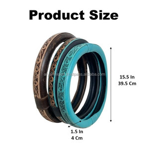 Nouveau personnalisé fait à la main en cuir usiné à la main accessoires de décoration de voiture en cuir de vache véritable anti-dérapant couverture de volant de voiture - Product Image 2