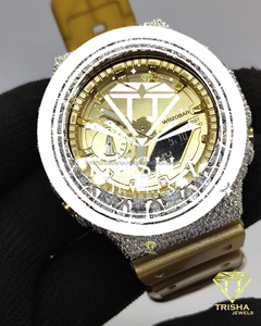 Handcrafted 925 Sterling Silver <b>Watch</b> with VVS Moissanite <b>Diamonds</b> and Gold Sunray Dial Luxury Statement Piece - Product Image 2