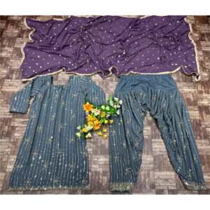Designer Women's Party Wear <b>Top</b>-Bottom and Beautiful Dupatta Set - Product Image 3