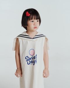 Ropa para niños Vestidos para niñas 100% Algodón Dibujos animados Impreso Verano Estilo marinero Ropa para niñas Color personalizado-Vestido de Joey - Product Image 5