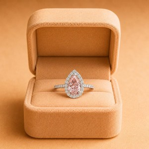 New Design 10K Solid Gold 1.5 CT Pear Cut Light Pink Diamond Halo Ring, Tear Drop Design Engagement Ring For Women, Om Gems - Product Image 4