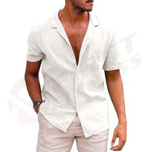 Camisa de Hombre con Cuello en V y Botones, 100% Algodón Tejido, Casual, Manga Corta, para Verano y Playa, Teñida, Corte Regular, 280gsm - Product Image 2