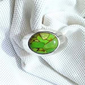 Bague pour homme en turquoise verte naturelle, argent sterling 925, faite à la main, bijou de luxe, vente en gros - Product Image 1