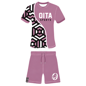 Conjunto de Pantalones Cortos y Camiseta de Rugby Geométrica en Rosa Polvoriento, Negro y Blanco, Manga Corta, Cuello Redondo, Personalizable, Transpirable, para Entrenamiento Deportivo en Equipo - Product Image 1