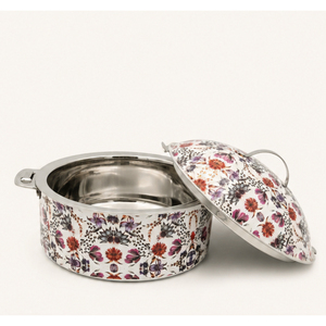 Casserole élégante en émail floral, pot à fondue en acier inoxydable à double paroi isolé, chauffe-plats vintage, pot de service thermique - Product Image 5