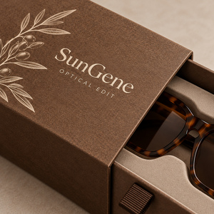 Caja de Embalaje Personalizada para Gafas de Sol con Impresión Marrón Tabaco y Cinta de Cierre - Product Image 4