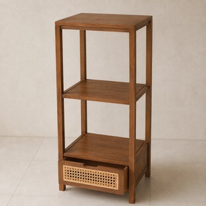 Modern <b>Solid</b> Teak <b>Wood</b> Shelf with 1 Drawer for Living Room Apartment Home Office Furniture Model SH005 - Product Image 3