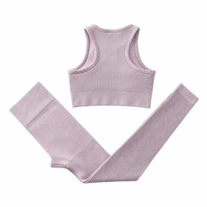 Ensemble de yoga sans couture pour femmes, nouveau style décontracté, ensemble de yoga surdimensionné pour femmes, logo personnalisé, vêtements de sport respirants - Product Image 5