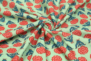 Tissu en coton imprimé à la main avec motifs floraux, textile indien fait main, tissu traditionnel Sanganeri en gros - Product Image 2