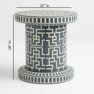Table d'appoint de luxe personnalisée avec incrustations en os, motif géométrique fait main, tabouret d'appoint à structure métallique pour entrée et salon - Product Image 2