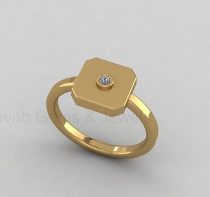 14K Gold Filled 925 Silver 10mm Octagon <b>Cushion</b> Signet <b>Ring</b> with CZ Diamond Custom Engravable Geometric Fine Jewelry For Women - Product Image 1