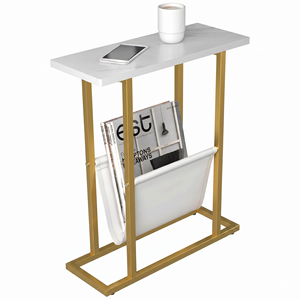 Luxury Narrow Side <b>Table</b> <b>Gold</b> Metal Frame Slim Sofa End <b>Table</b> Wooden Top Living Room <b>Bedside</b> Magazine Sling Holder Rack - Product Image 4