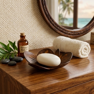 Porte-savon en coquille de noix de coco Stockage de savon de salle de bain écologique pour baignoire Villa Toilette - Product Image 6
