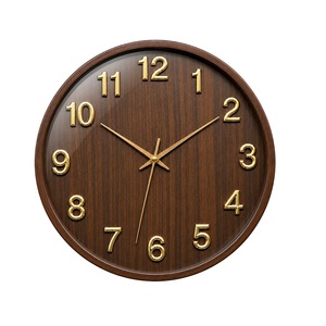 Horloge murale silencieuse, finition bois, horloge analogique, chiffres dorés, mouvement à quartz, horloge murale décorative moderne pour salon, chambre à coucher - Product Image 1