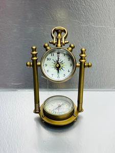 Maritime Brass Quartz <b>Desk</b> Clock Compass Modern <b>Rustic</b> Design Handmade Portable Promotional - Product Image 1