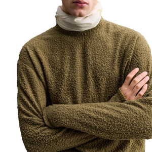 Pull col roulé vert olive en maille, coupe oversize, couleur unie, décontracté, pour l'hiver, 100 % acrylique polaire anti-boulochage - Product Image 4