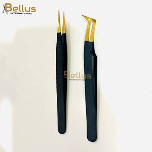 Pinzas para Pestañas Bellus International BI-ET-08 con Logotipo Personalizado, Negras, 45 Volumen, Acero Inoxidable, Punta Lisa, Duraderas, Perfectas - Product Image 1