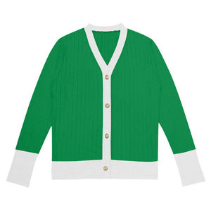 Custom Logo Factory Zeta V Neck Winter University Women Rib Knit Appliques College Embroidery Cotton Varsity Knitted <b>Cardigan</b> - Product Image 4