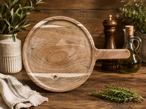Planche à pizza ronde en bois artisanale avec poignée, plateau à pizza en bois naturel pour la maison, le restaurant, la cuisine - Product Image 2