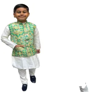 El último traje para niños, ropa tradicional de seda suave, listo para usar, Kurta Payjama con estampado Koti, fabricación de conjuntos de India