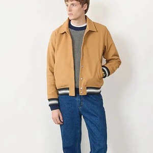 Blouson Bomber Homme Marron Col Montant Coupe Droite Fermeture Éclair 100% Laine Logo Tricoté sur le Devant Style Décontracté Automne - Product Image 3