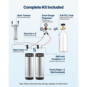 Dispenser di Birra a Doppio Rubinetto per Casa con Serbatoio CO2 da 5 libbre e Frigorifero per 2 Fusti da Birra da 6 litri con Attacco Ball Lock - Product Image 4