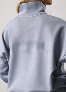 Nouvel arrivage : Sweat-shirts pour femme en molleton de coton, coupe oversize, épaules tombantes, manches longues, fermeture éclair 1/4, bas côtelé, avec badge, pour l'hiver et le quotidien - Product Image 5