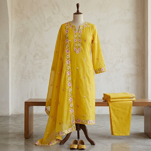 Conjunto de tela para traje indio de diseñador con dupatta bordada y material de algodón para kurti, para ropa tradicional femenina. - Product Image 6