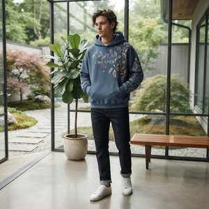 Men's <b>Navy</b> Embroidered Hoodie Premium Cotton Fleece Pullover Streetwear <b>Sweatshirt</b> Custom Logo Wholesale Fashion - Product Image 5