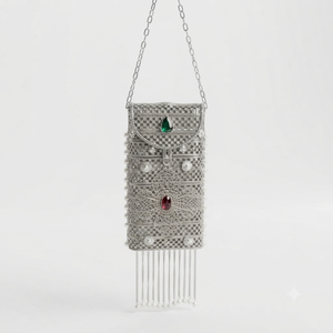 Bolso de Mano Tipo Clutch, Diseño Clásico de Lujo, Metalizado, con Filigrana, Adornos de Perlas y Piedras Preciosas, Correa de Cadena, Estilo Minaudière - Product Image 1