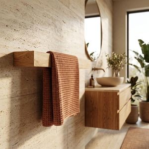 Organisateur mural en bois de manguier naturel avec crochets pour le rangement des serviettes et la décoration minimaliste de la salle de bain et de la maison - Product Image 1